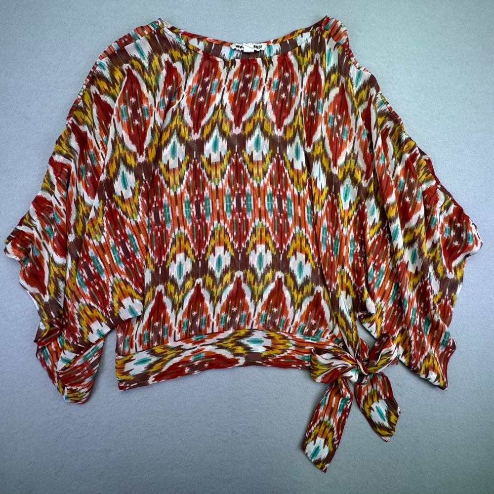 Andrew Charles Shirt Womens Size Medium Western Short Sleeve Aztek Dolman Sleeve